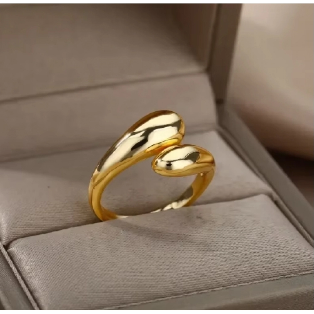 Stainless Steel Smooth Double Ball Beads Rings For Woman Open Gold Color Geometric Wedding Couple Rings Aesthetic Jewelry Gift