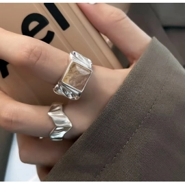 Real 925 Sterling Silver Personality Wave Stone Ad..