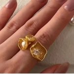 925 Sterling Silver Rings Gold Color Pearl Vintage Couples Creative Wings Design Thai Silver Party Jewelry Birthday Gifts