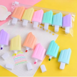 6Pcs Highlighters Set School Office Cute Stationery Students Drawing Supplies Kawaii Ice Cream Mini Painting Marker Pens